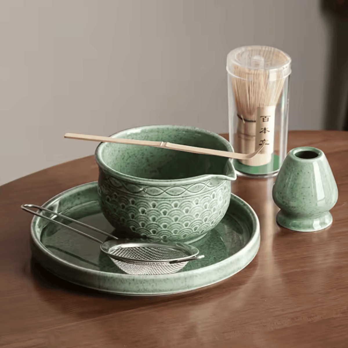 Japanse Matcha Thee Set Groen Patroon Keramiek met Bamboeklopper Theeset Matcha Ceremonie Bowl Traditioneel | Sulvida