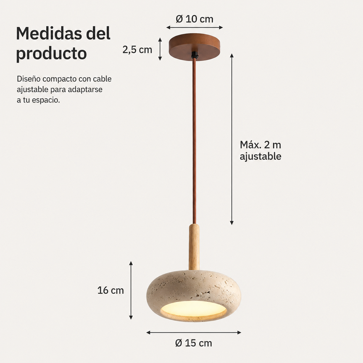 LED Hanglamp Japanse Stijl Houten Steen Kap Verstelbaar 15cm Warm Licht Natuurlijk Design Woonkamer Eetkamer | Sulvida
