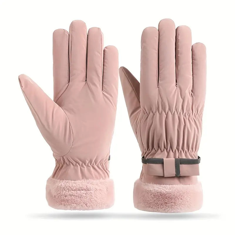Gants d’hiver avec nœud et fonction tactile - doublés en peluche pour femme - adaptés au ski et au vélo | Sulvida