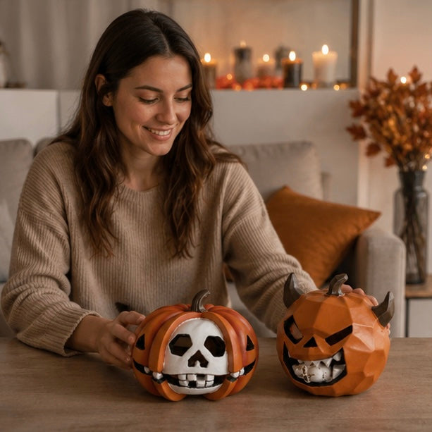Pompoen Schedel Decoratie Hars Figuur Halloween Ornament Bureau Display Griezelig Gothic Interieur Accessoire | Sulvida