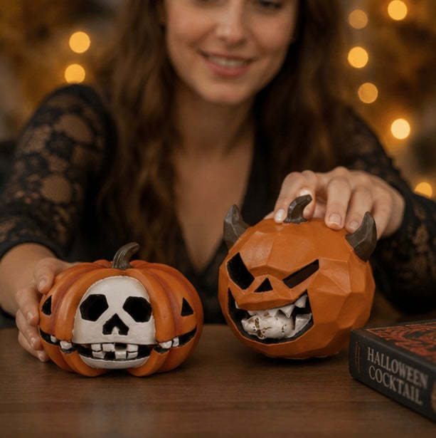 Pompoen Schedel Decoratie Hars Figuur Halloween Ornament Bureau Display Griezelig Gothic Interieur Accessoire | Sulvida
