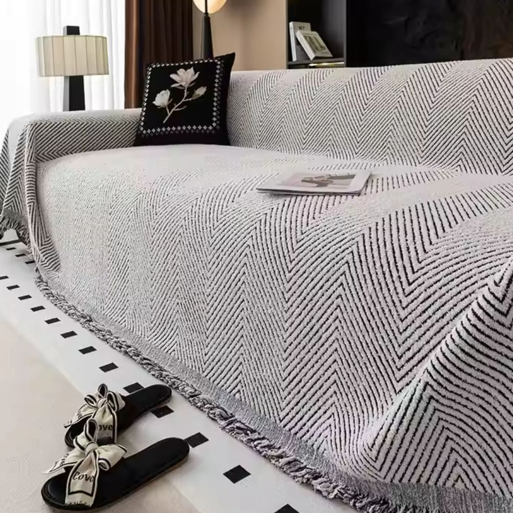 Visgraat bankhoes met strepen 180×180 tot 180×340 cm antislip meubelbescherming woonkamer salon interieur | Sulvida