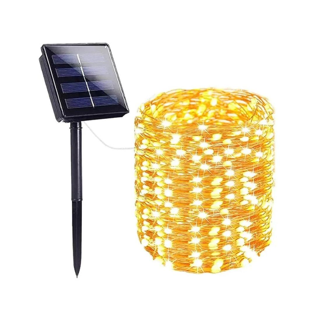 Guirlande solaire de 30 mètres avec 300 LED, blanc chaud, blanc froid ou multicolore, éclairage d'ambiance étanche pour le jardin | Sulvida