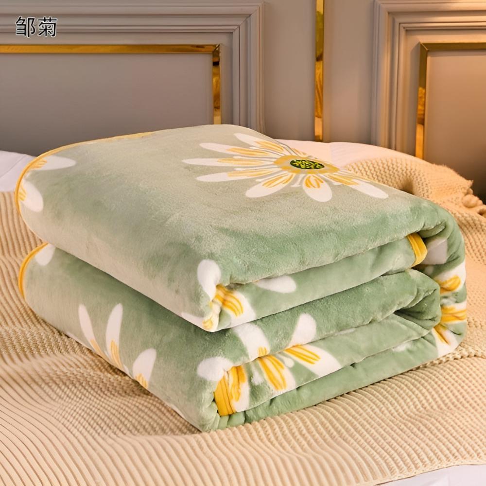 Dubbelzijdige plaid met madeliefjesmotief - zachte fleecedeken lamswol - groen geel decoratief woonkamer | Sulvida