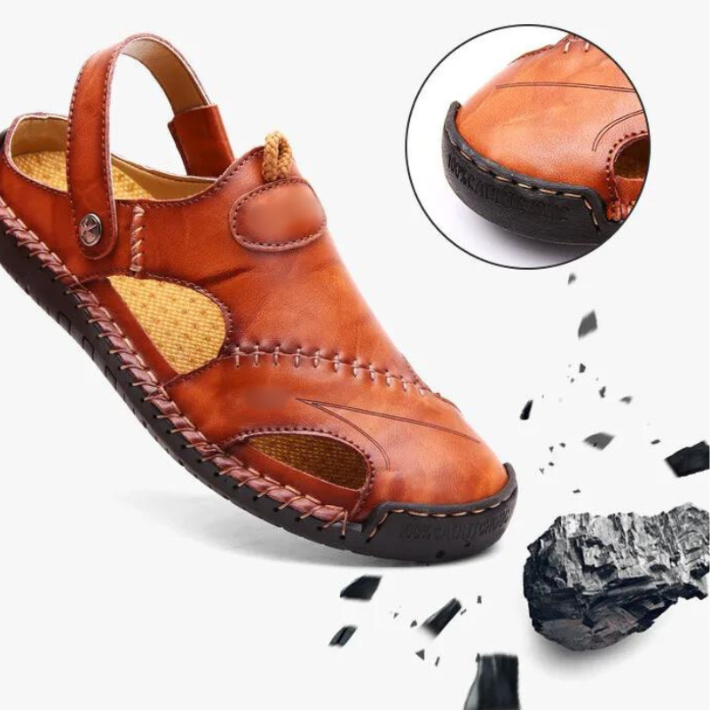 Leren Herensandalen met Gesloten Teen Zwart Bruin Beige Comfortabele Slip-on Zomersandalen voor Mannen | Sulvida