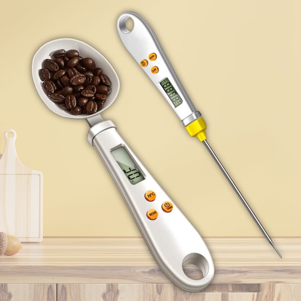 Digitale Lepelweegschaal met Voedselthermometer 2-in-1 Keukenweegschaal LCD voor Meel Kruiden Bakken Koken | Sulvida