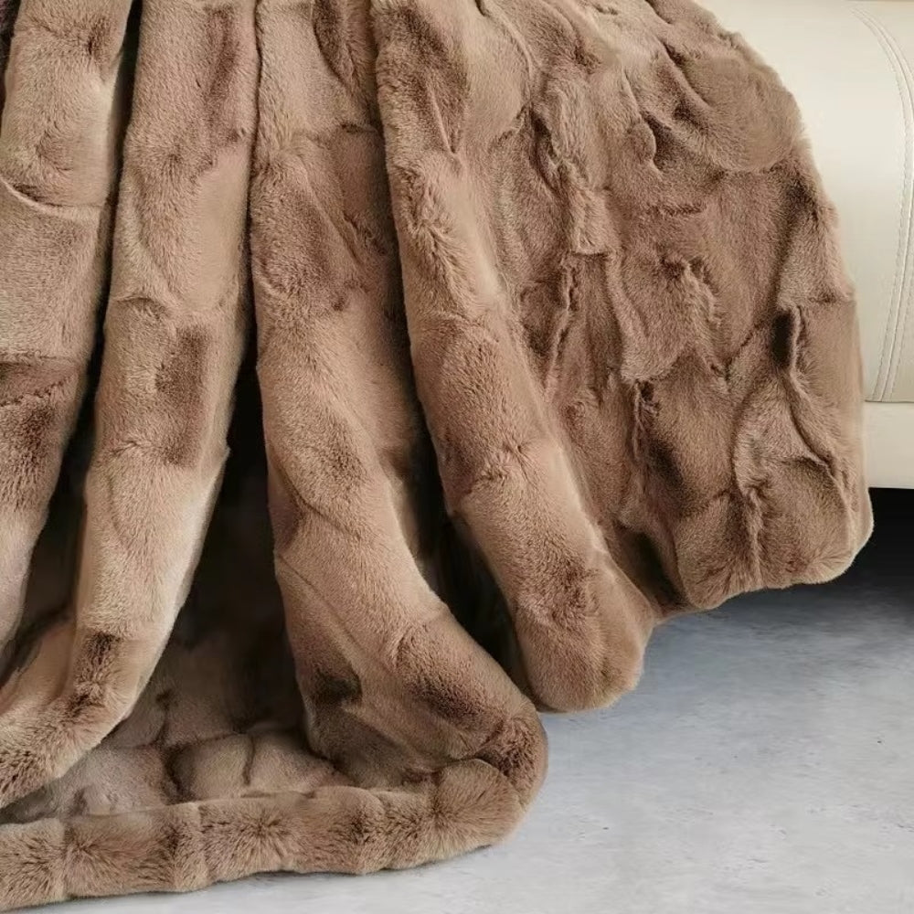 Zachte Dubbellaagse Plaid Mokkabruin Imitatiebont Deken Woonkamer Slaapbank Bed Decoratief Warm Gezellig | Sulvida