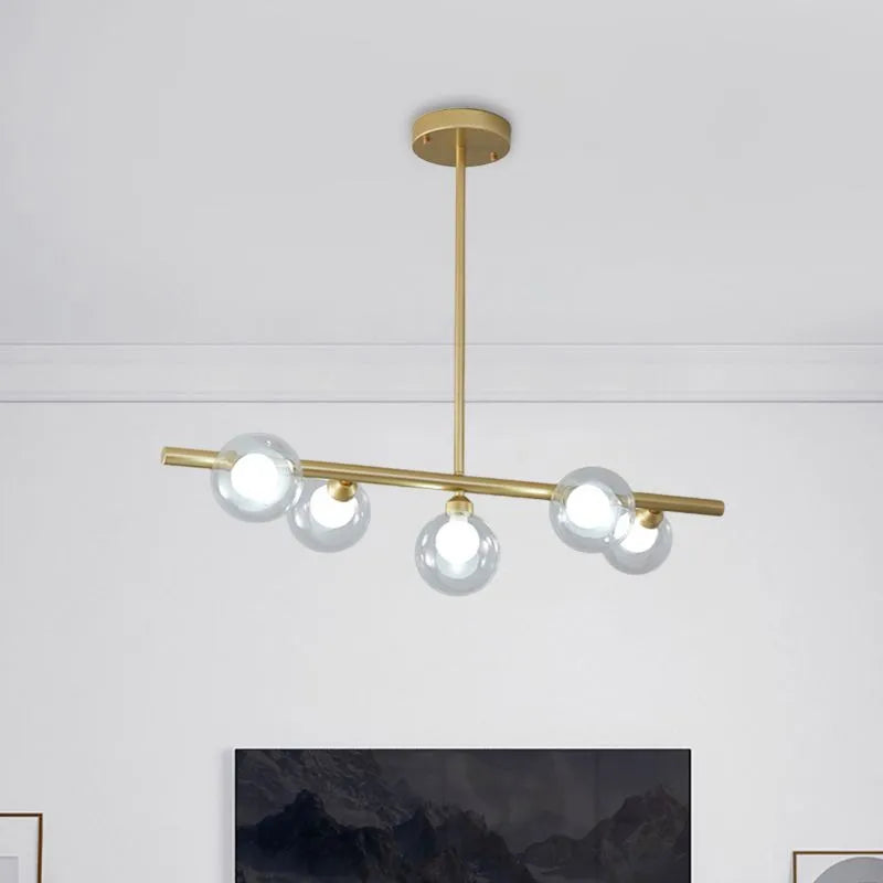 Hanglamp Lineair Glas Metaal 5-6 Lichtpunten Scandinavisch Design Eetkamer Keukeneiland Woonkamer Armatuur | Sulvida