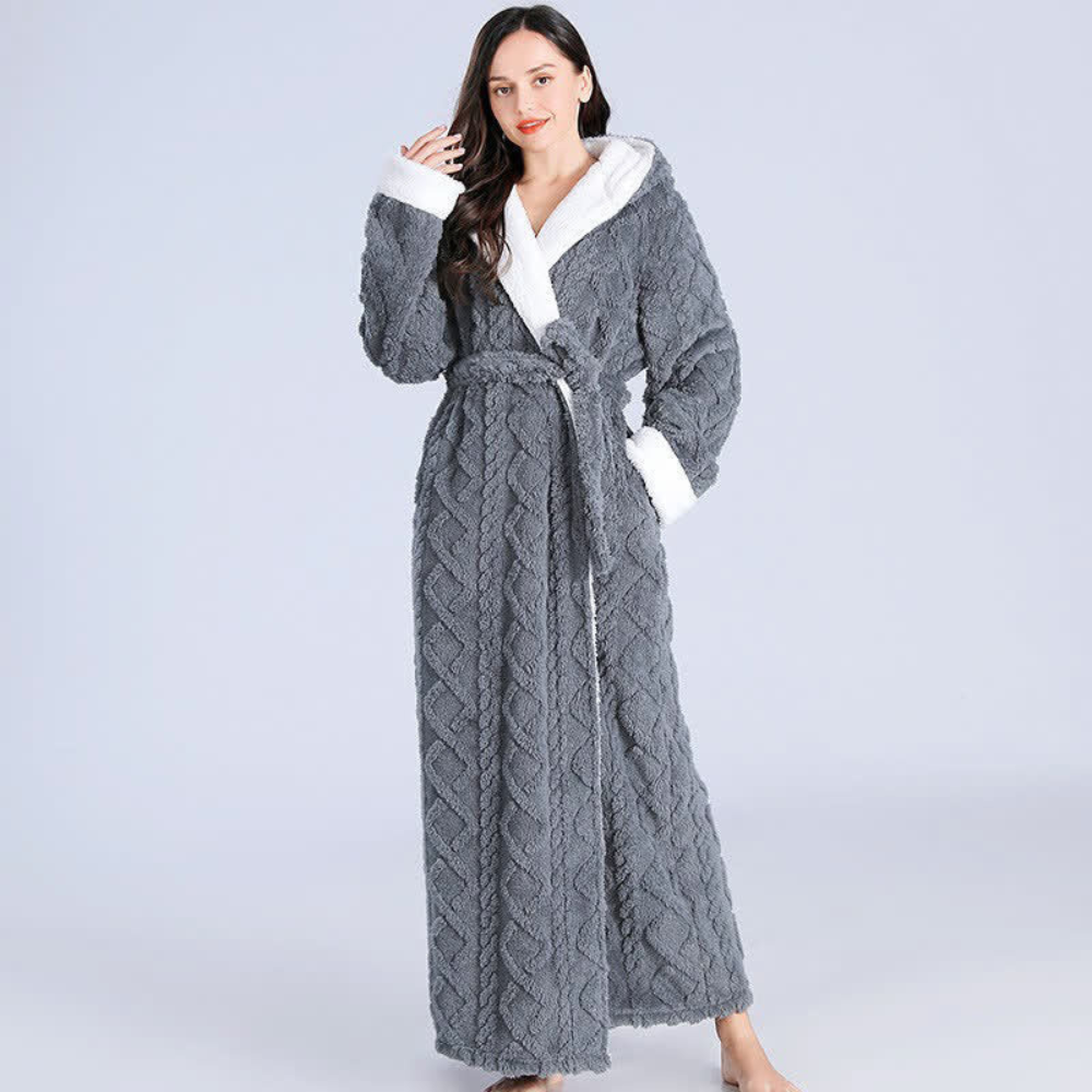 Luxe badjas met capuchon voor dames en heren lang fleece ochtendjas zacht comfort wellness relaxen thuis | Sulvida