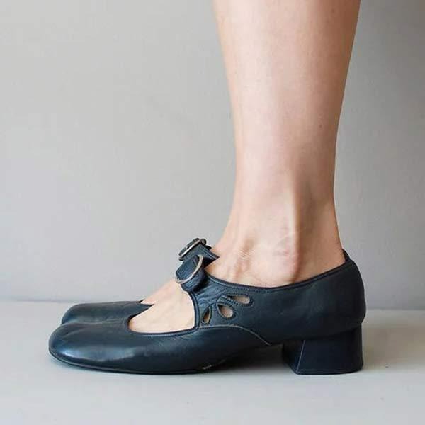 Leren Damesschoenen Laag Blokhak Elegante Slip-On Pumps Comfort Kantoor Bruin Blauw Zwart Instapschoenen | Sulvida