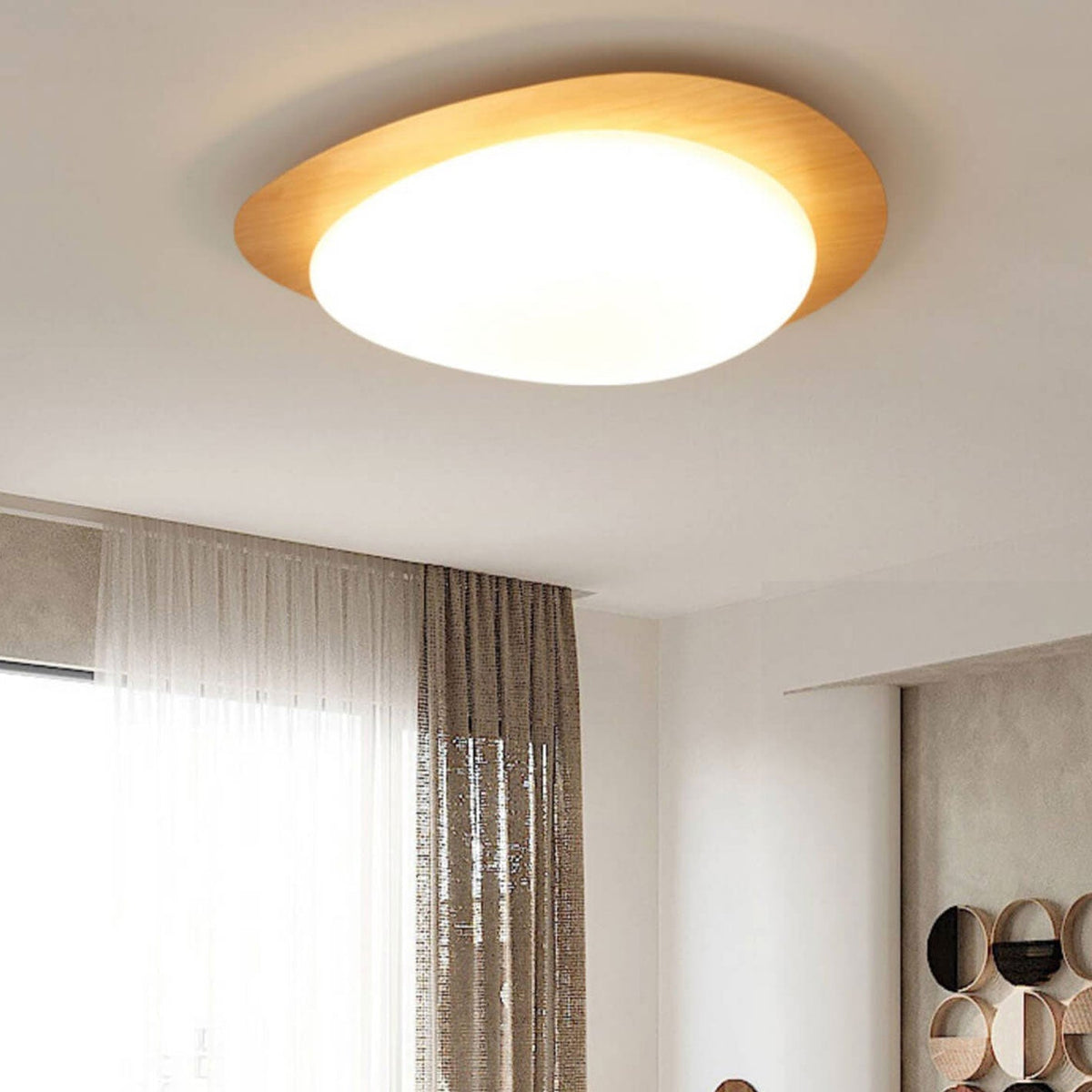 LED plafondlamp met houtafwerking ovaal Scandinavisch design dimbaar warm neutraal koel licht woonkamer | Sulvida