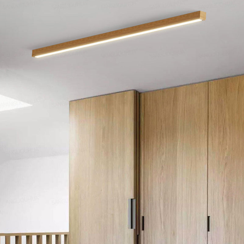 Lineaire plafondlamp hout acryl LED smal design voor woonkamer slaapkamer gang natuurlijke uitstraling | Sulvida