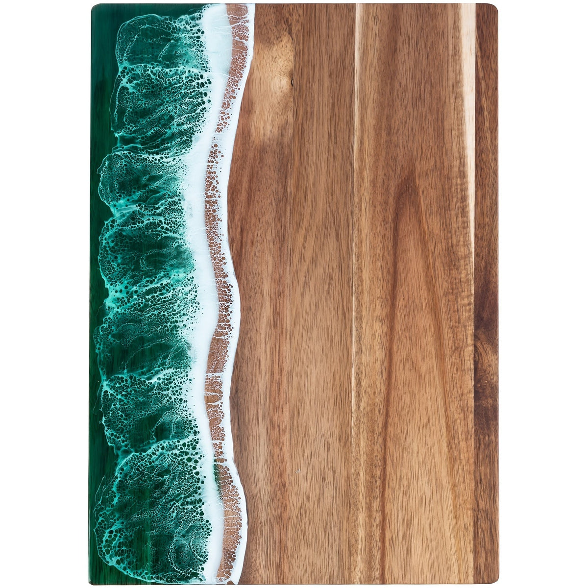 Serveerplank Acacia met Harsinlay Oceaangolven Blauw Groen Roze Rechthoekig 46×23 cm Kaasplank Snijplank Hout | Sulvida