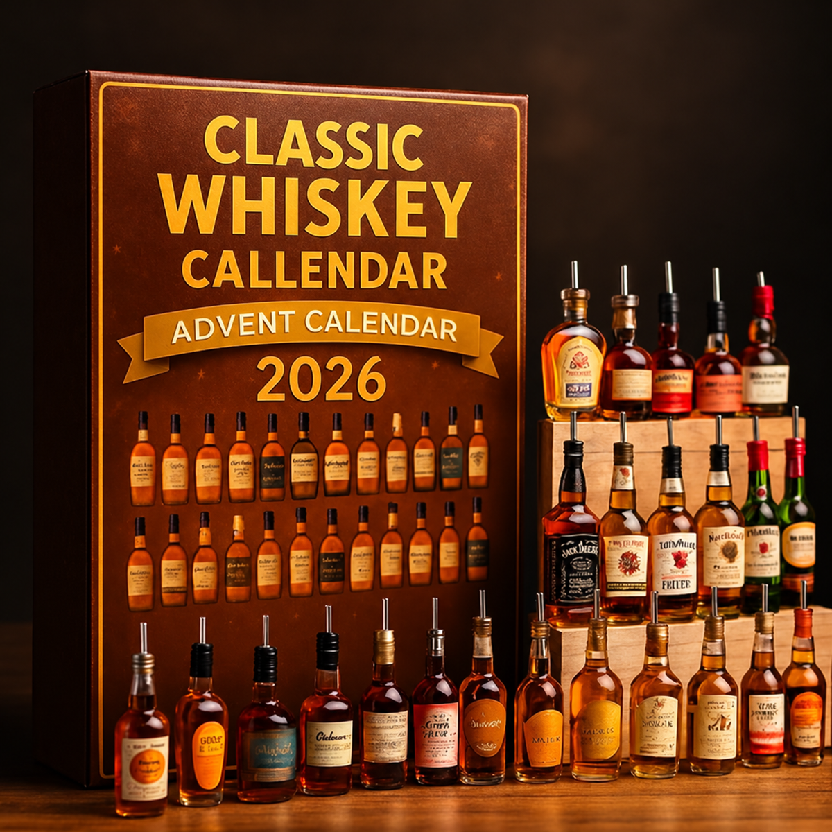 Whisky Adventskalender 2026 met 24 Decoratieve Miniaturen voor Kerst Countdown Kerstversiering Decoratie | Sulvida