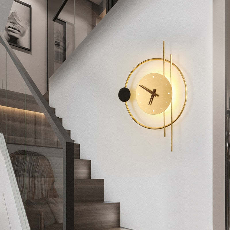 LED Wandlamp met Klok Zwart Goud Metaal Acryl Woonkamer Gang Studeerkamer Trap Modern Design Verlichting | Sulvida