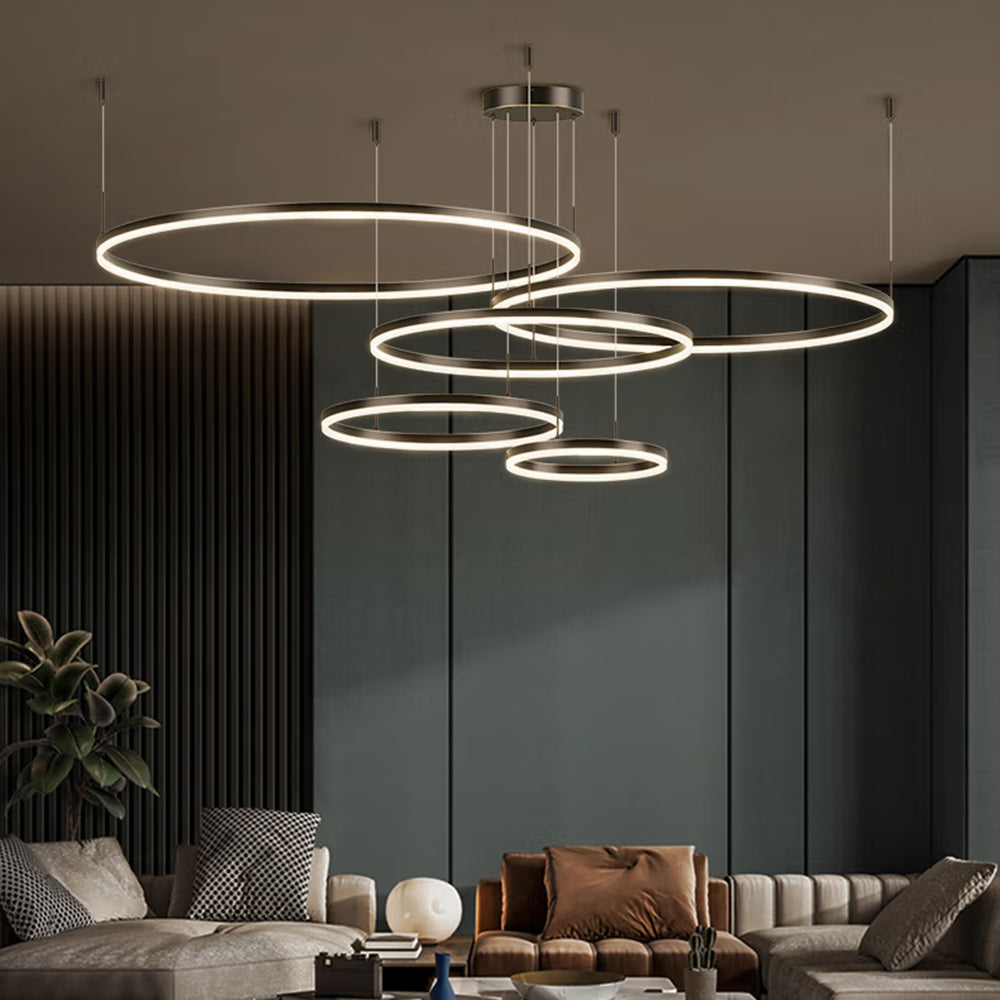 Hanglamp Metalen Ringen Zwart Goud Koffie LED Modern Dimbaar Eettafel Woonkamer Slaapkamer Verstelbaar | Sulvida