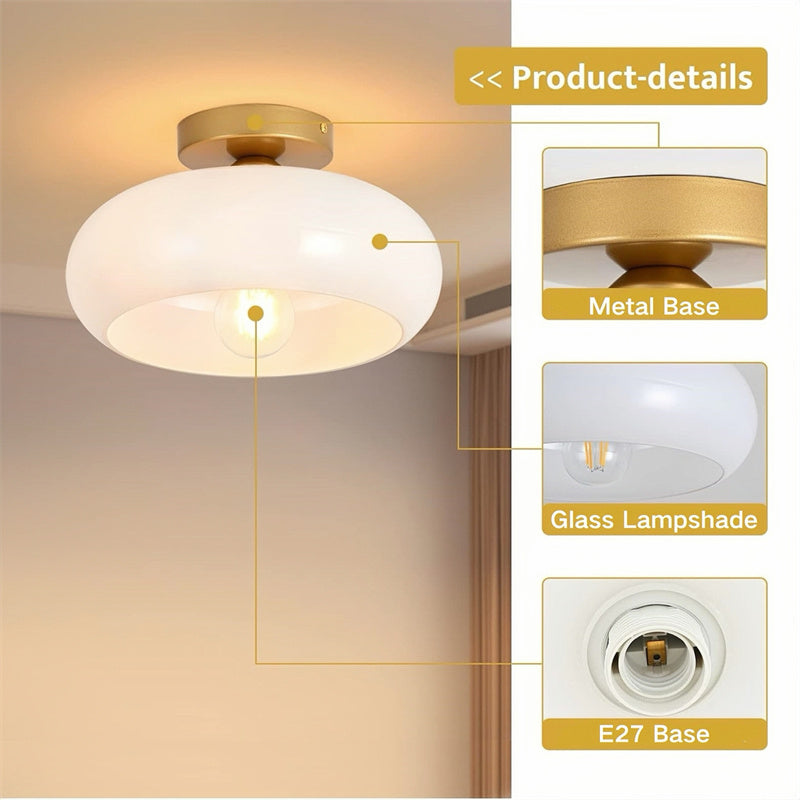Semi-Flush Plafondlamp Messing Glas Rond Vintage Hal Slaapkamer Keuken Badkamer Retro Eethoek Woonkamer E27 | Sulvida