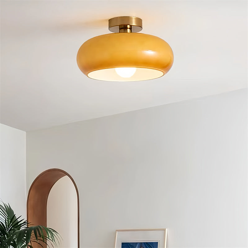 Semi-Flush Plafondlamp Messing Glas Rond Vintage Hal Slaapkamer Keuken Badkamer Retro Eethoek Woonkamer E27 | Sulvida