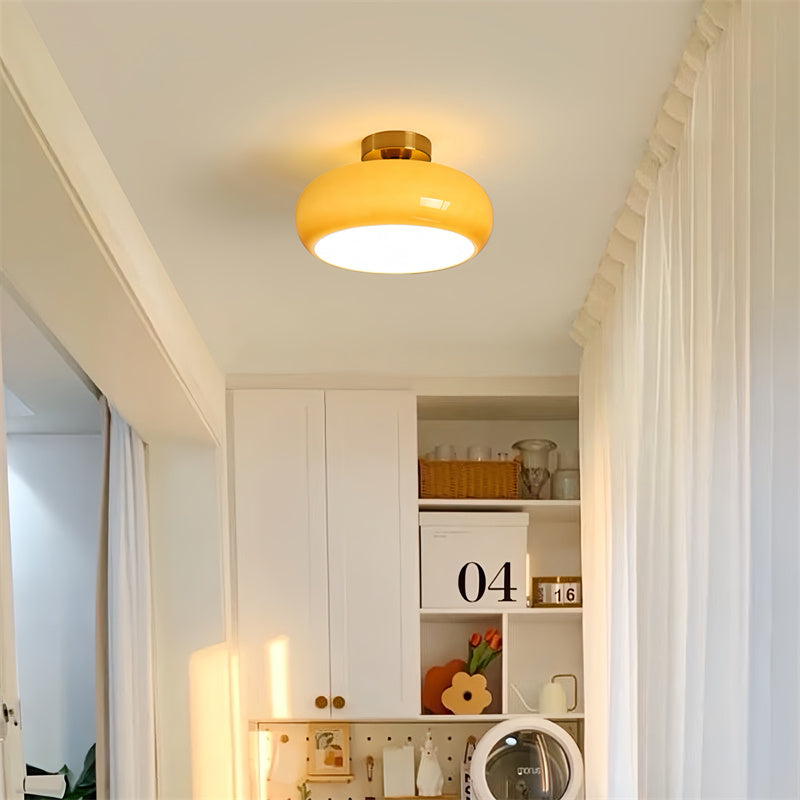 Semi-Flush Plafondlamp Messing Glas Rond Vintage Hal Slaapkamer Keuken Badkamer Retro Eethoek Woonkamer E27 | Sulvida