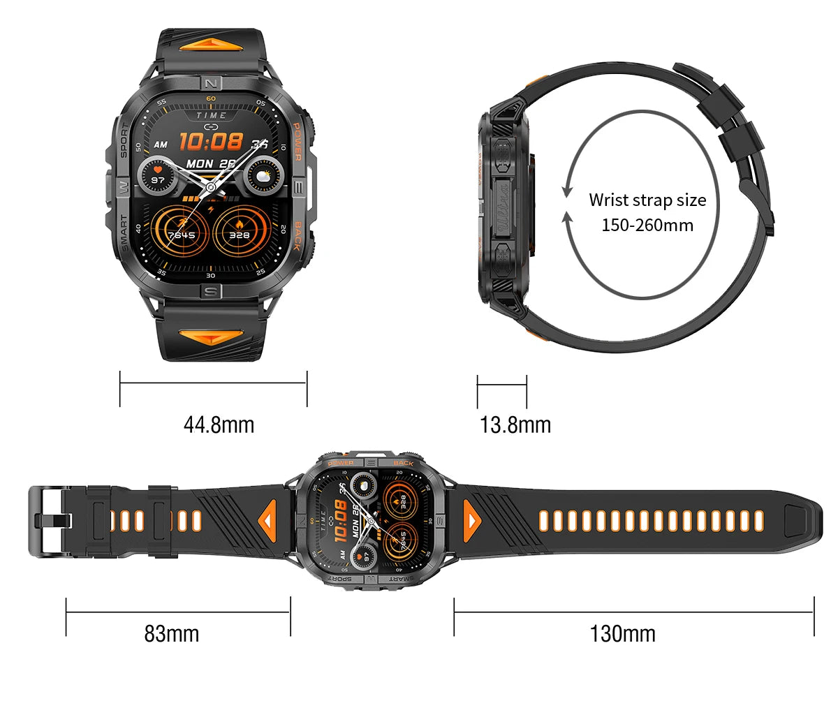 Robuust Outdoor Smartwatch 2,13 inch AMOLED GPS Kompas Zaklamp Fitness Hartslagmeter Waterdicht Sport | Sulvida