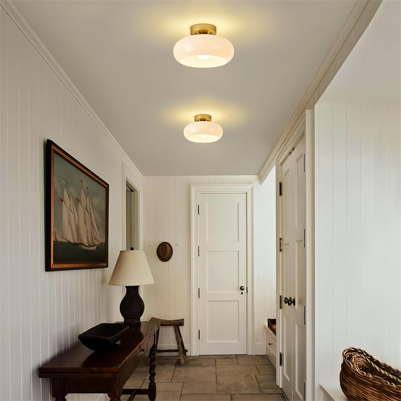 Semi-Flush Plafondlamp Messing Glas Rond Vintage Hal Slaapkamer Keuken Badkamer Retro Eethoek Woonkamer E27 | Sulvida
