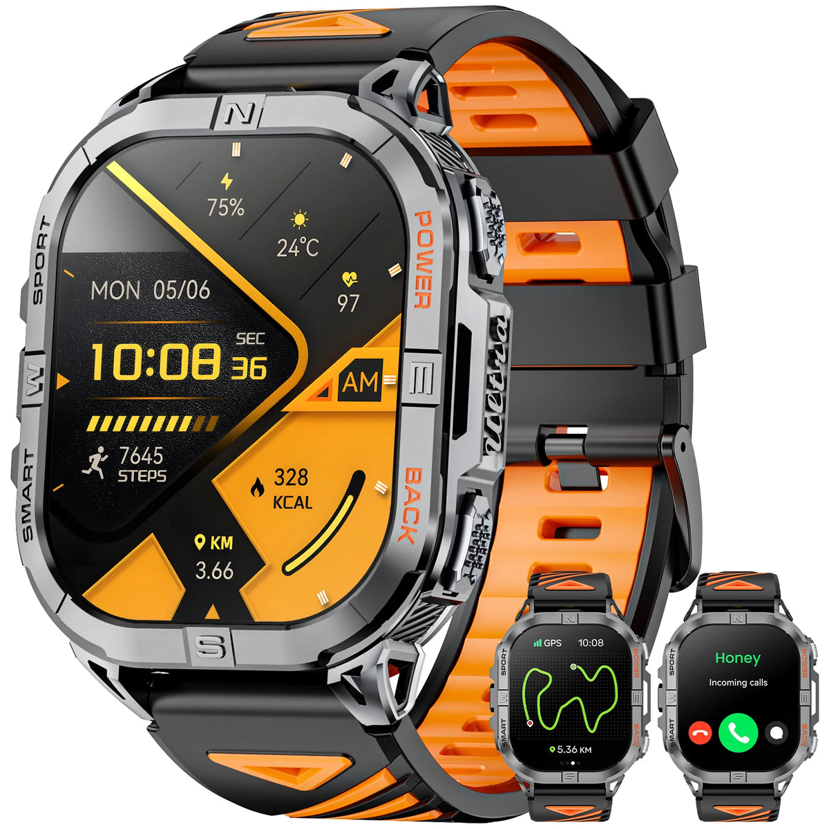 Robuust Outdoor Smartwatch 2,13 inch AMOLED GPS Kompas Zaklamp Fitness Hartslagmeter Waterdicht Sport | Sulvida