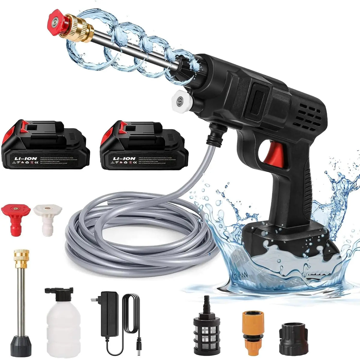 Draadloze Hogedrukreiniger Lithium Accu Auto Terras Verstelbare Sproeikop Watertoevoer Waterdicht Mobiel | Sulvida