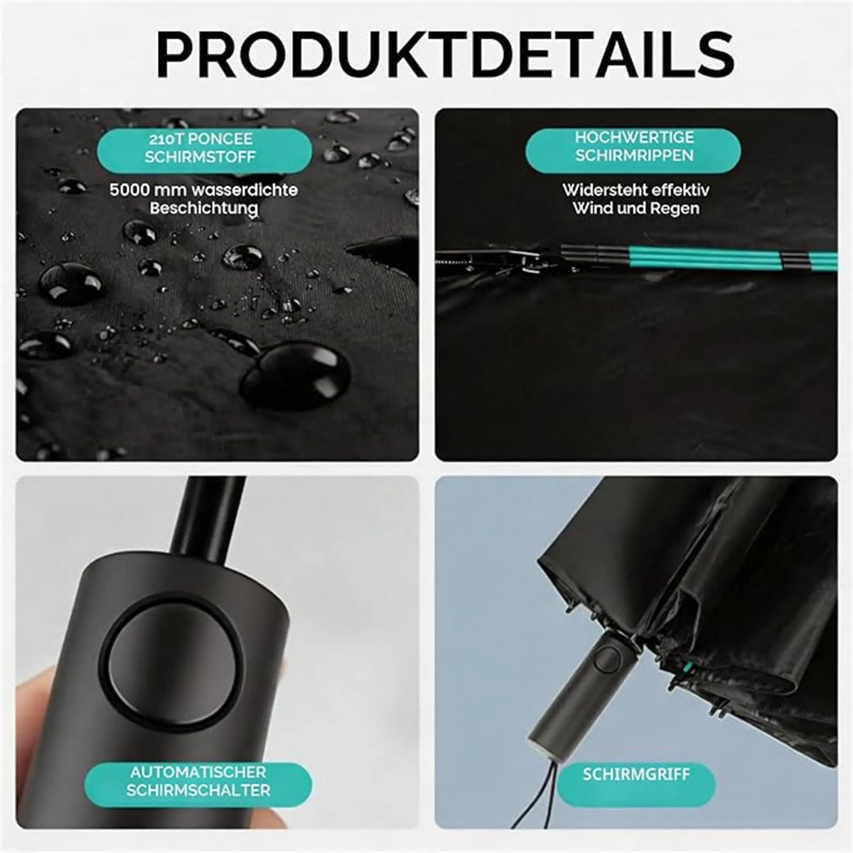 Compacte Zakparaplu Zwart met Dubbel Frame Stevige Windbestendige Paraplu voor Auto Kantoor Dagelijks | Sulvida