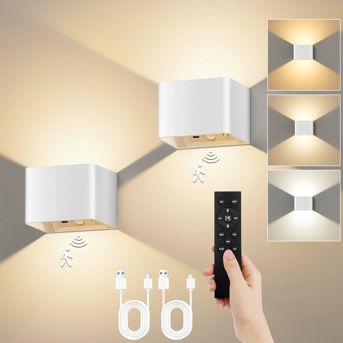 Oplaadbare LED Wandlamp met Bewegingssensor Afstandsbediening Draadloos Dimbaar 3 Lichtmodi Sfeerlicht | Sulvida