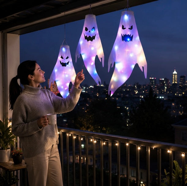 Spookwindzak met LED-verlichting Halloween Decoratie Tuin Buiten Binnen Hangend 130 cm Lichtgevend Griezel | Sulvida