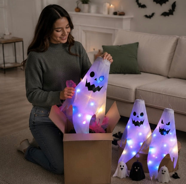 Spookwindzak met LED-verlichting Halloween Decoratie Tuin Buiten Binnen Hangend 130 cm Lichtgevend Griezel | Sulvida