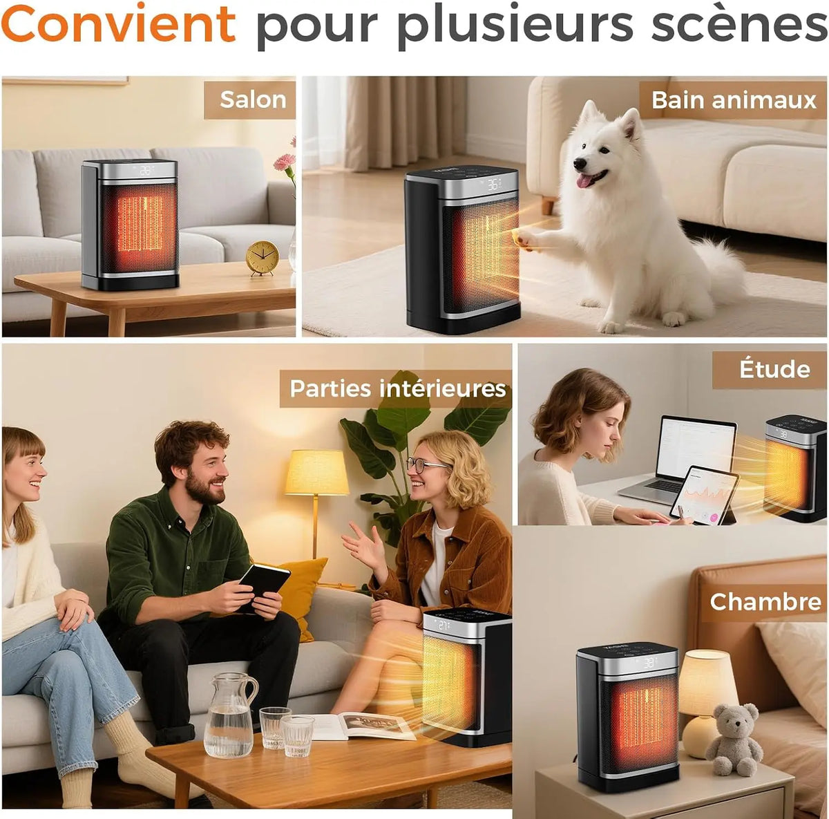 Chauffage céramique 1500W avec télécommande, minuterie, thermostat et oscillation | Sulvida