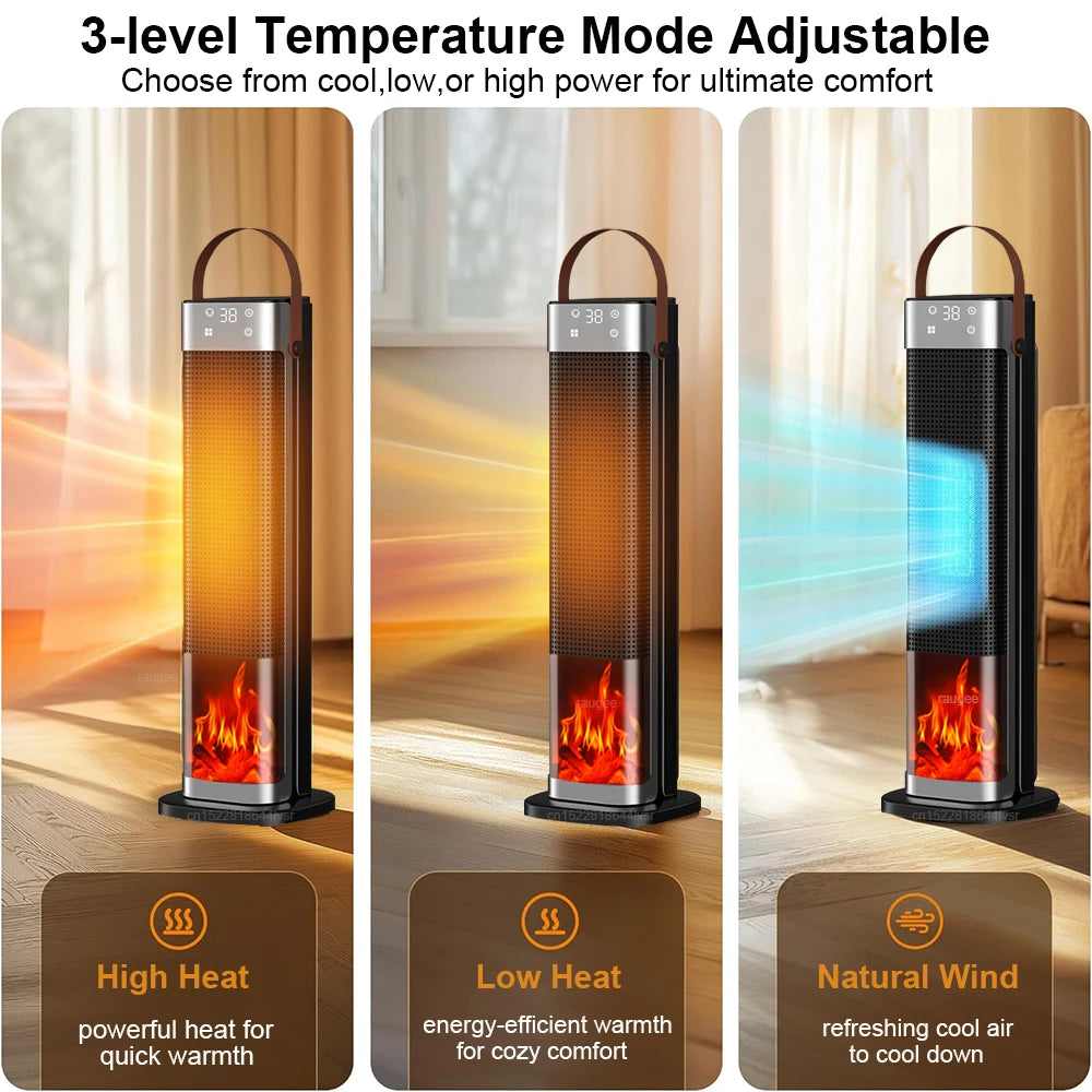 Torenverwarmer met Vlameffect 2000W Timer Afstandsbediening PTC Verwarmingselement Kantoor Slaapkamer | Sulvida