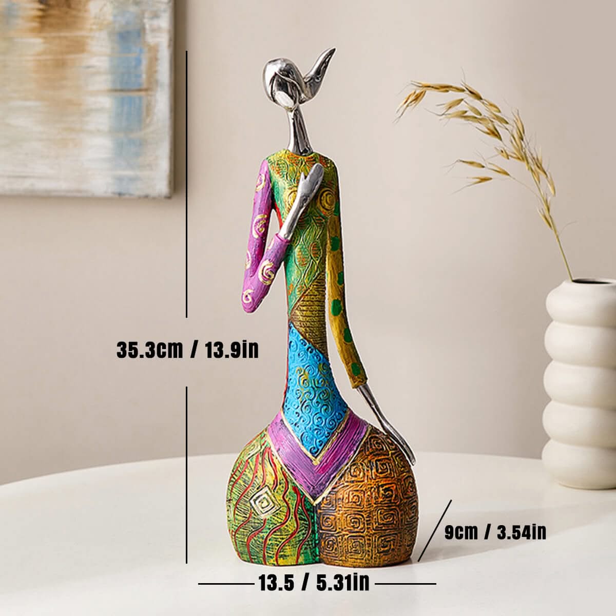 Abstracte Kleurrijke Vrouwensculptuur in Resin Woondecoratie Beeldje Kunstaccent Modern Design Interieur | Sulvida