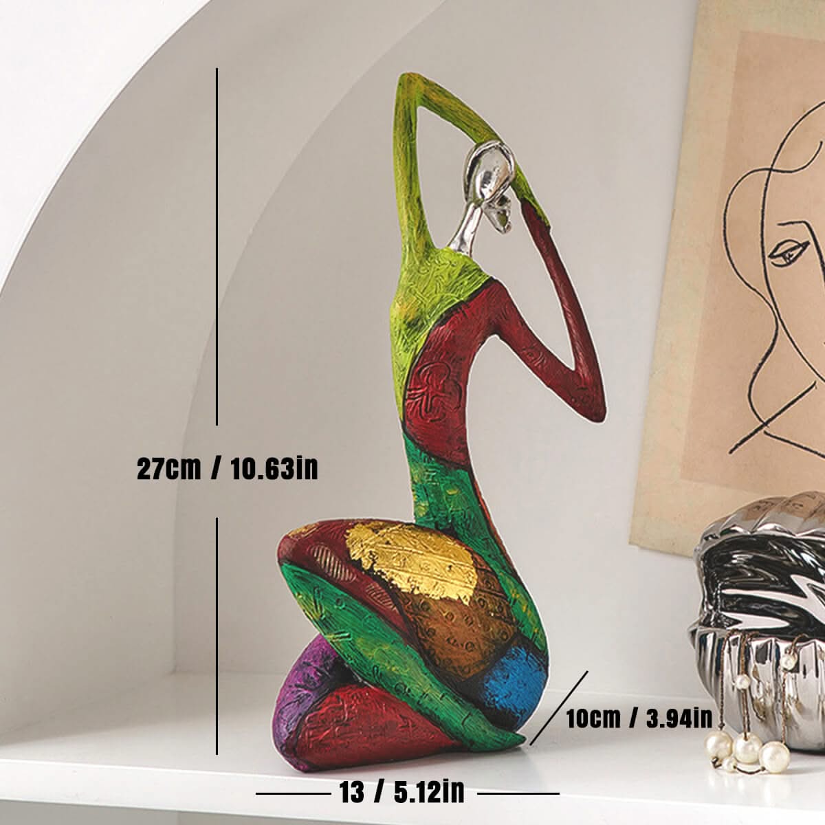 Abstracte Kleurrijke Vrouwensculptuur in Resin Woondecoratie Beeldje Kunstaccent Modern Design Interieur | Sulvida
