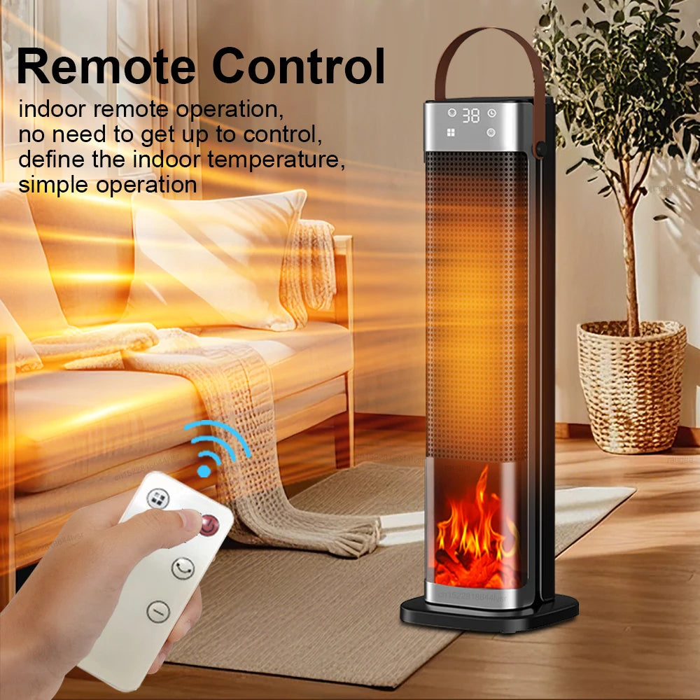 Torenverwarmer met Vlameffect 2000W Timer Afstandsbediening PTC Verwarmingselement Kantoor Slaapkamer | Sulvida