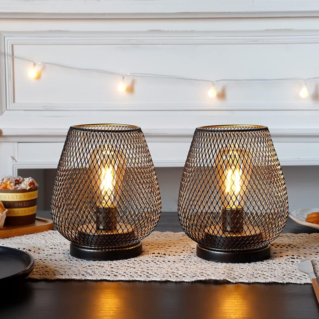 Draadloze LED Lantaarn Luxe Zwarte Tafellamp op Batterijen met Vintage Design Verlichting voor Binnen en Buiten Sfeerlicht | Sulvida