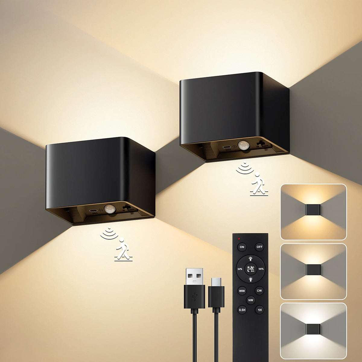 Oplaadbare LED Wandlamp met Bewegingssensor Draadloos Dimbaar 3 Lichtmodi voor Binnen Hal Trap Slaapkamer | Sulvida