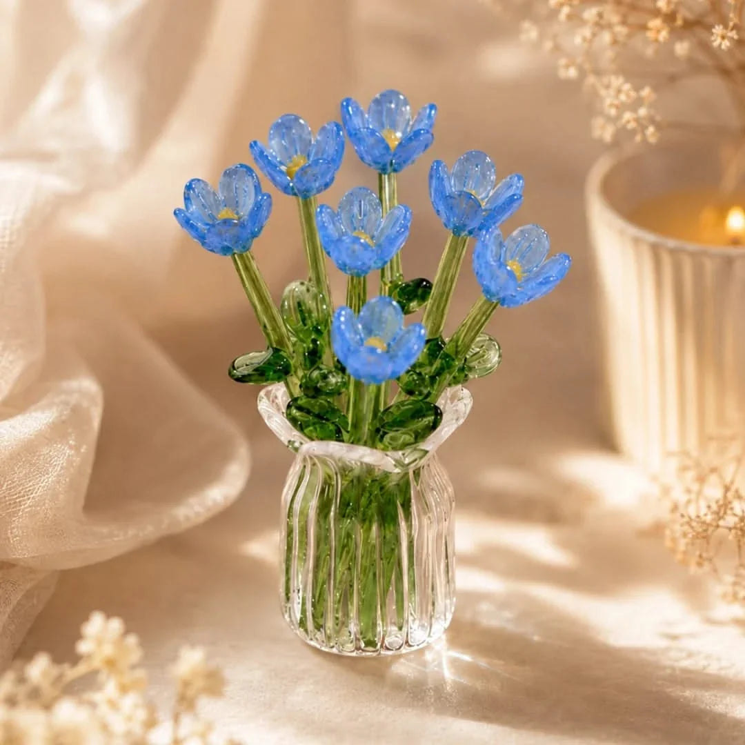 Glazen Bloemenboeket Decoratie 7 Bloemvormen Tulpen Set Handgemaakt Vaasje Pastelkleuren Tafelaccessoire | Sulvida