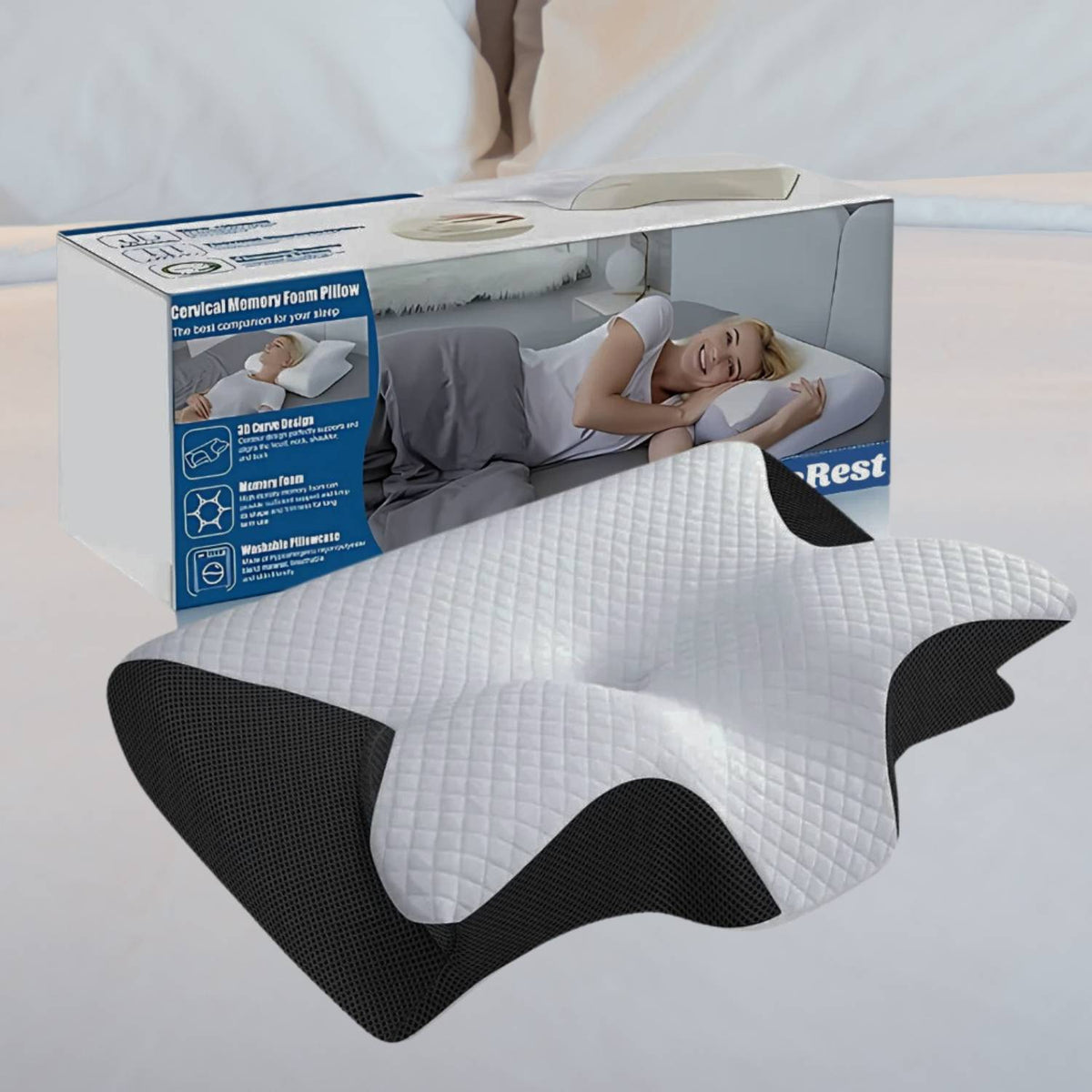 Traagschuim Nekkussen 60×40 cm Ergonomisch Hoofdkussen Neksteun Schouderklachten Ademend Memory Foam | Sulvida