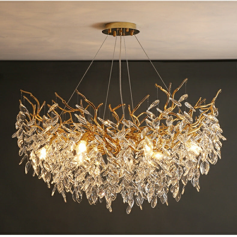 Kristallen kroonluchter met takkendesign – aluminium armatuur – LED G9 lampen – 6 tot 14 lichtpunten woonkamer | Sulvida