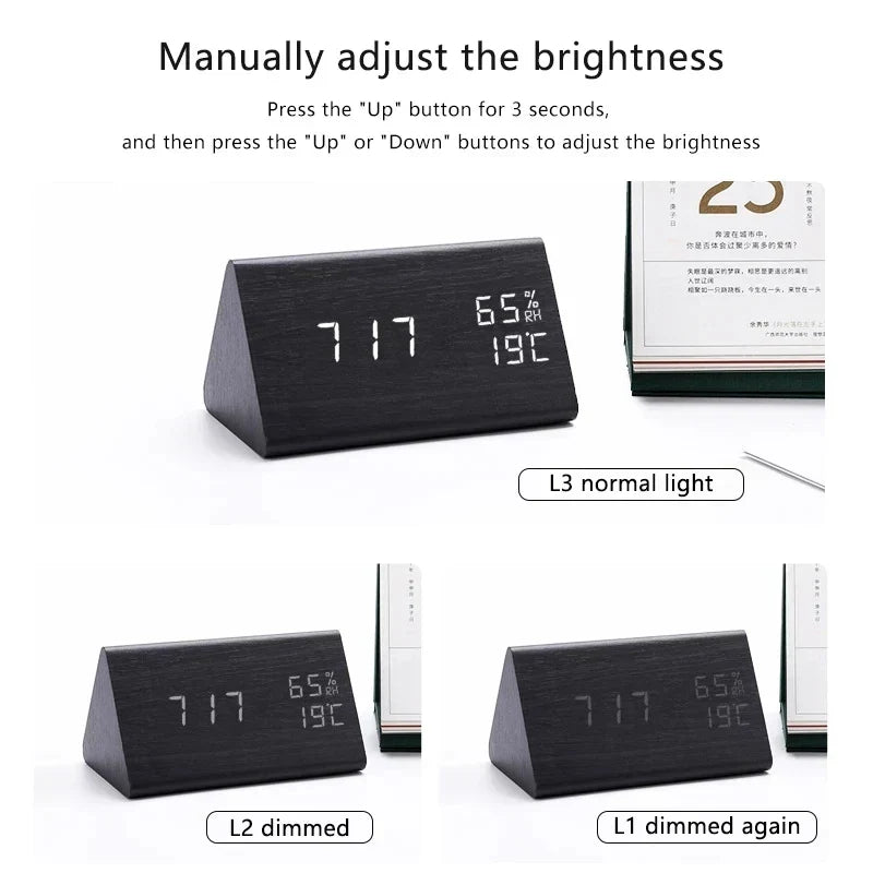 Digitale Wekker met Houtfinish en LED-Klokdisplay Alarmfunctie voor Slaapkamer Bureau Nachtkastje en Kantoor | Sulvida