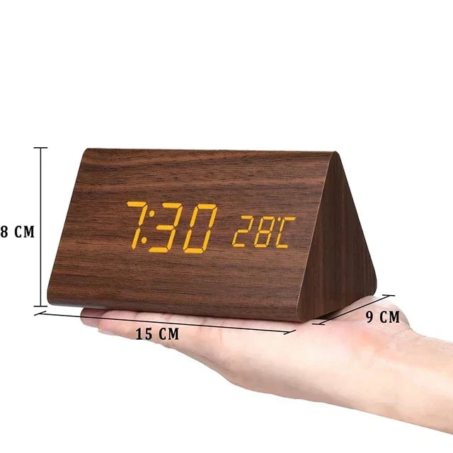 LED Wekker met Spraakbediening Houtlook Digitaal Display Temperatuur Alarm Slaapkamer Nachtlampje Dimbaar | Sulvida