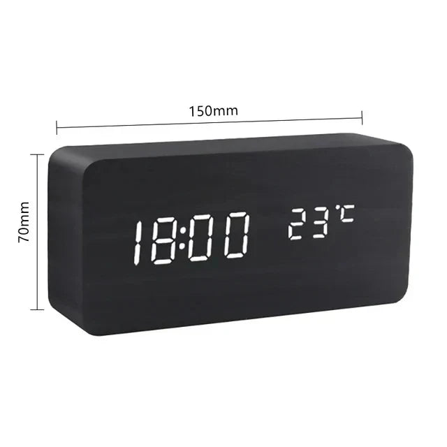 Digitale Wekker met Houtfinish en LED-Klokdisplay Alarmfunctie voor Slaapkamer Bureau Nachtkastje en Kantoor | Sulvida