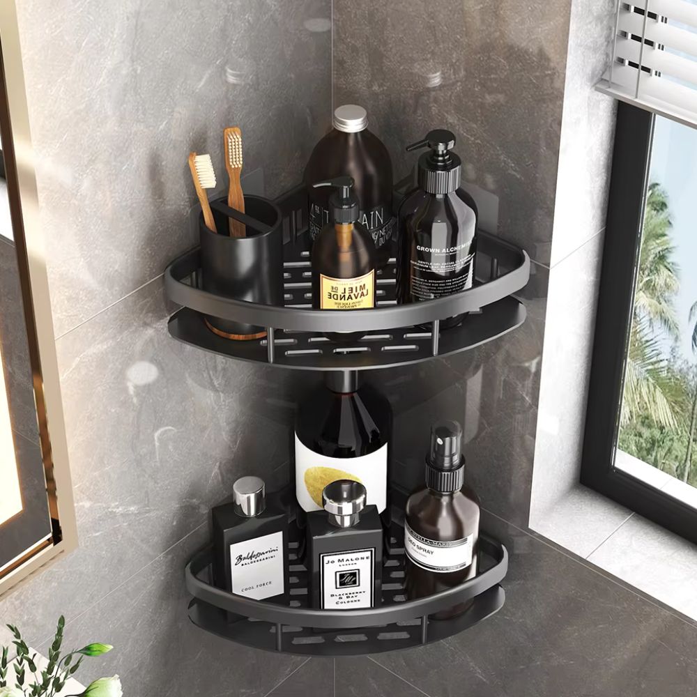 Wandrek Doucheorganizer Aluminium Zelfklevend Mat Zwart Zilver Badkamer Opbergsysteem Verstelbaar Handdoeken | Sulvida