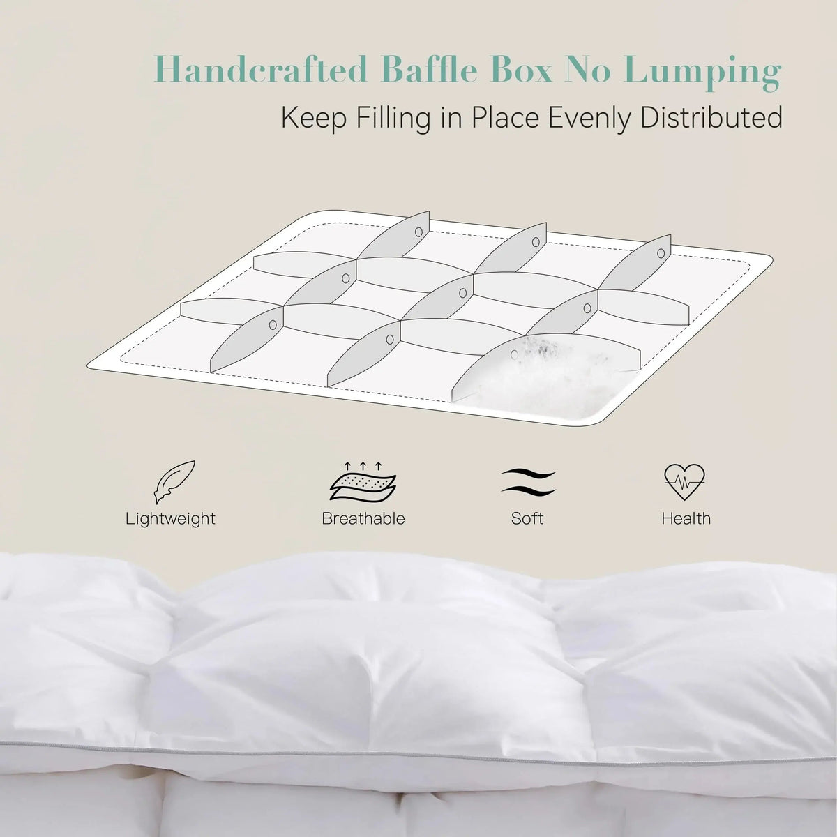 Donzen Dekbed Ganzendons 750 Fillpower Medium Warmte 4 Seizoenen Pinch-Pleat Stiksel Baffle-Box Luxe | Sulvida