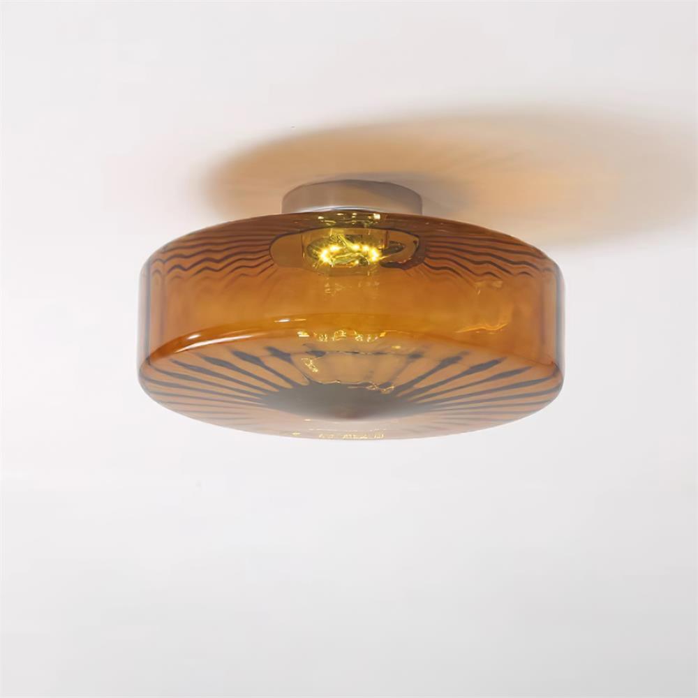 Plafondlamp Amber Glas Met Zonnestraalpatroon Warm Retro Licht Voor Slaapkamer Woonkamer Hal Sfeerverlichting | Sulvida