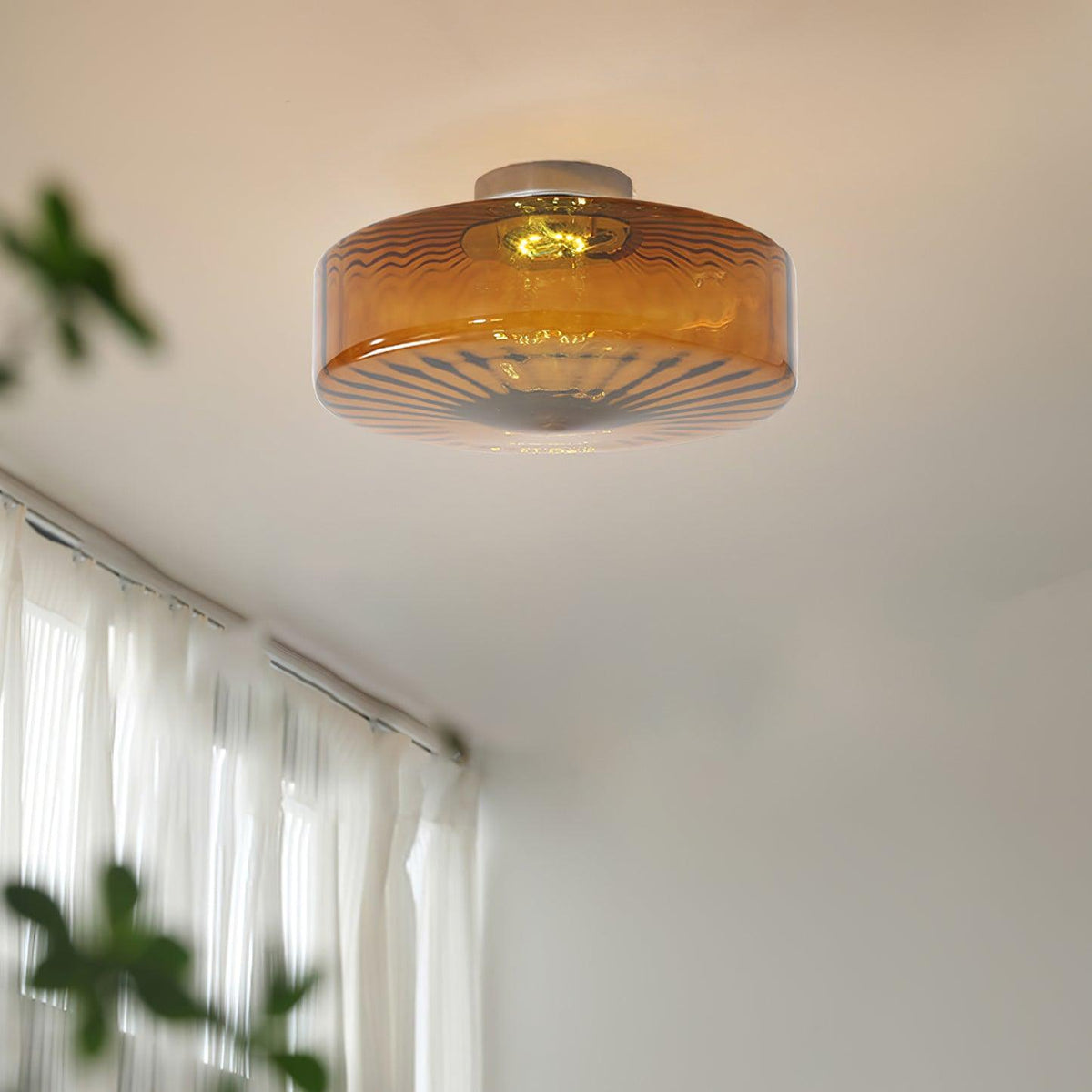 Plafondlamp Amber Glas Met Zonnestraalpatroon Warm Retro Licht Voor Slaapkamer Woonkamer Hal Sfeerverlichting | Sulvida