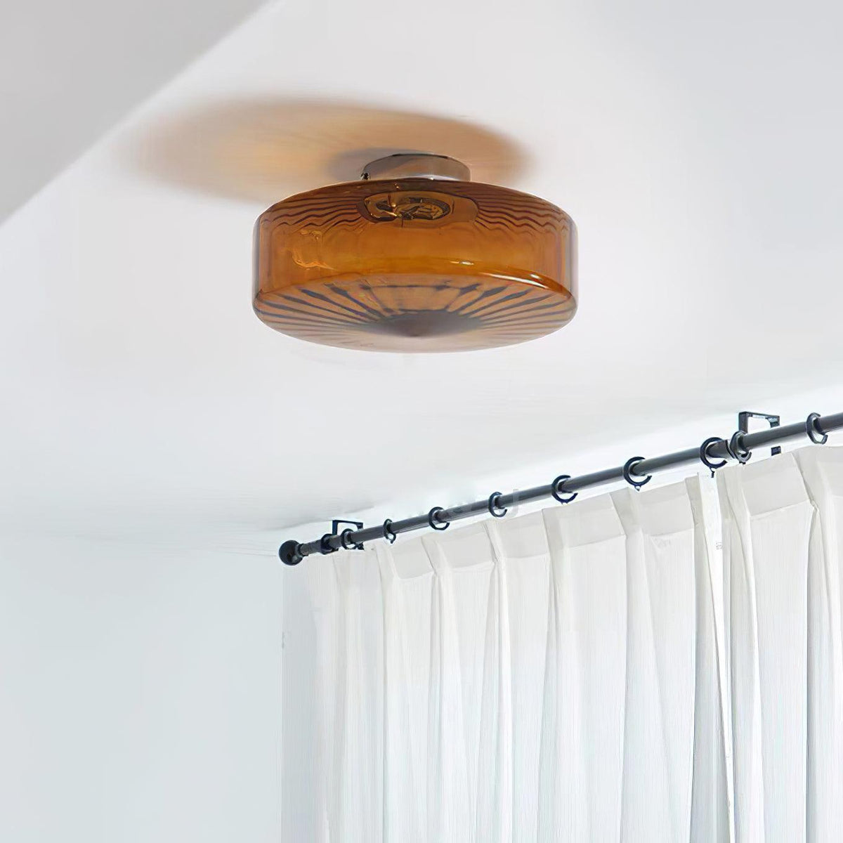 Plafondlamp Amber Glas Met Zonnestraalpatroon Warm Retro Licht Voor Slaapkamer Woonkamer Hal Sfeerverlichting | Sulvida