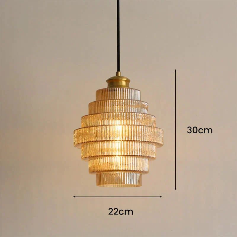 Geribbelde glazen hanglamp gelaagd flessendesign Art Deco vintage eetkamer keuken woonkamer slaapkamer | Sulvida